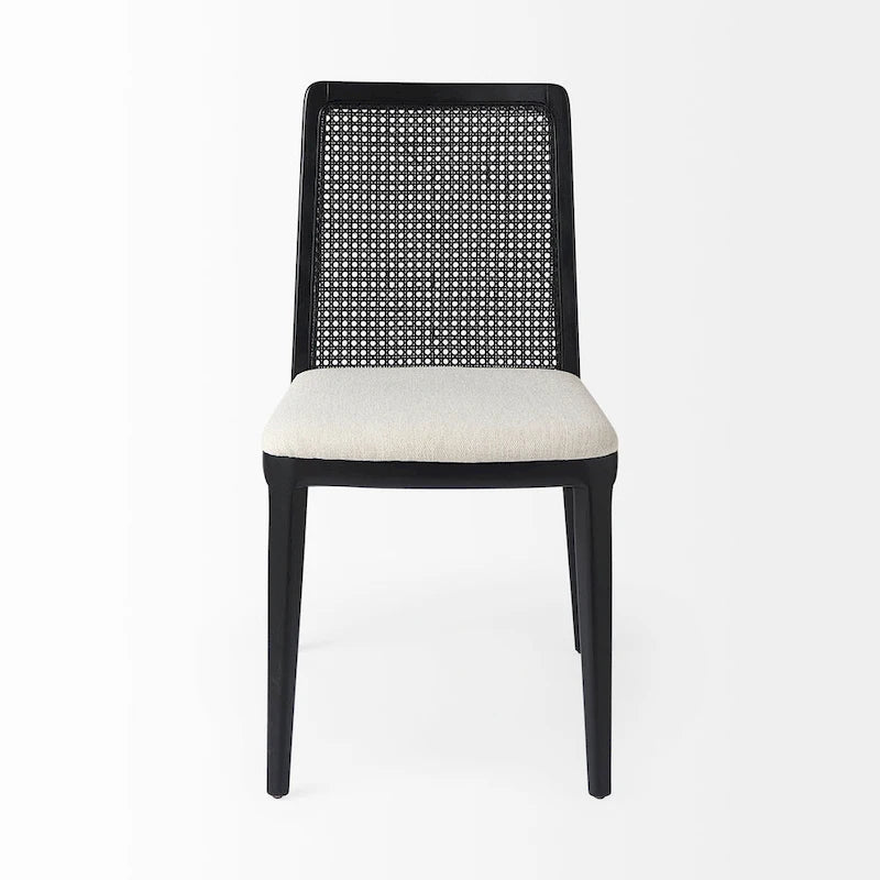 Light Brown Wood Armless Dining Chair with Cream Seat