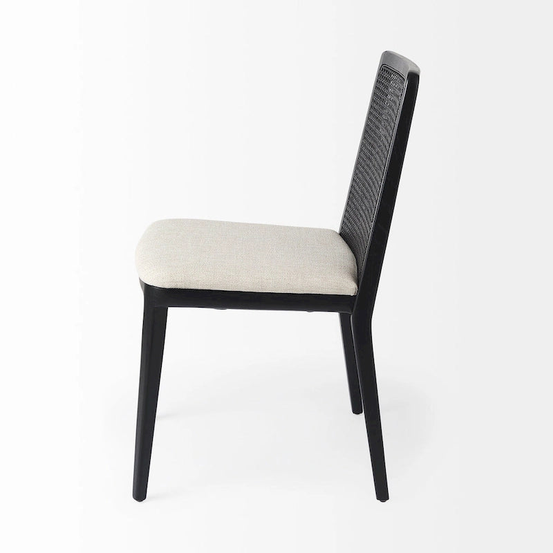 Light Brown Wood Armless Dining Chair with Cream Seat