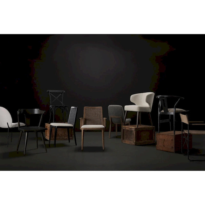 Light Brown Wood Armless Dining Chair with Cream Seat