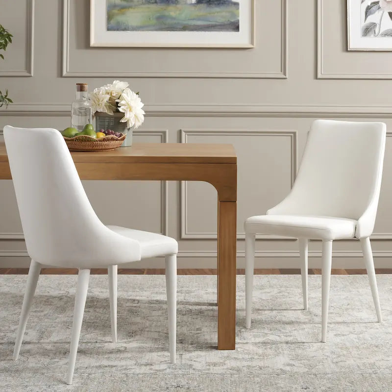 Mid-Century Modern White PU Leather Dining Chair (Set of 2)