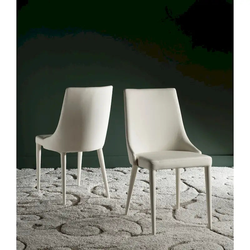 Mid-Century Modern White PU Leather Dining Chair (Set of 2)