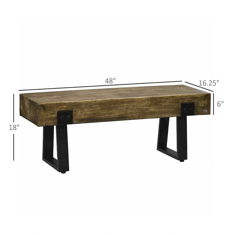 Garden Bench with Metal Legs, Rustic Wood Effect Concrete Entryway Bench