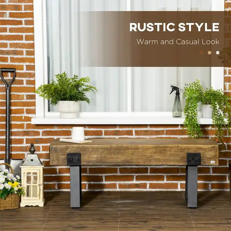 Garden Bench with Metal Legs, Rustic Wood Effect Concrete Entryway Bench