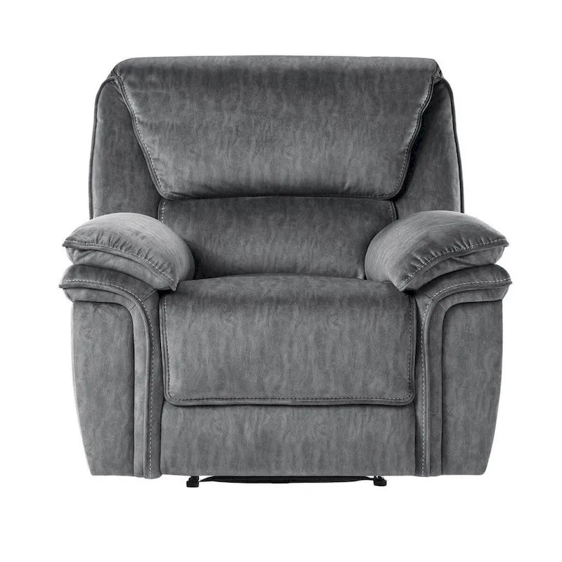 38" Manual Recliner Chair, Tufted Back Gray Microfiber, Solid Wood