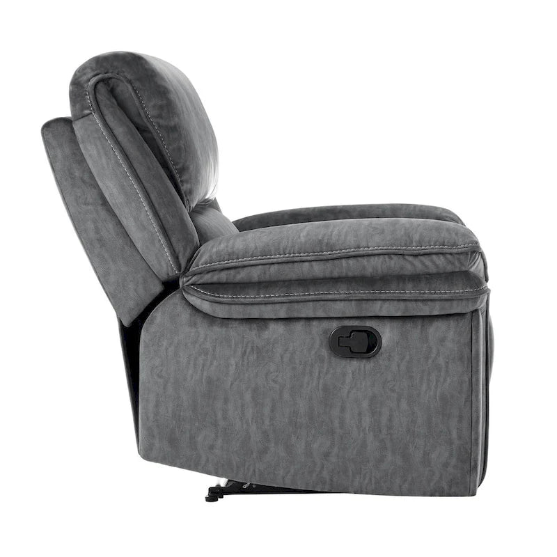 38" Manual Recliner Chair, Tufted Back Gray Microfiber, Solid Wood