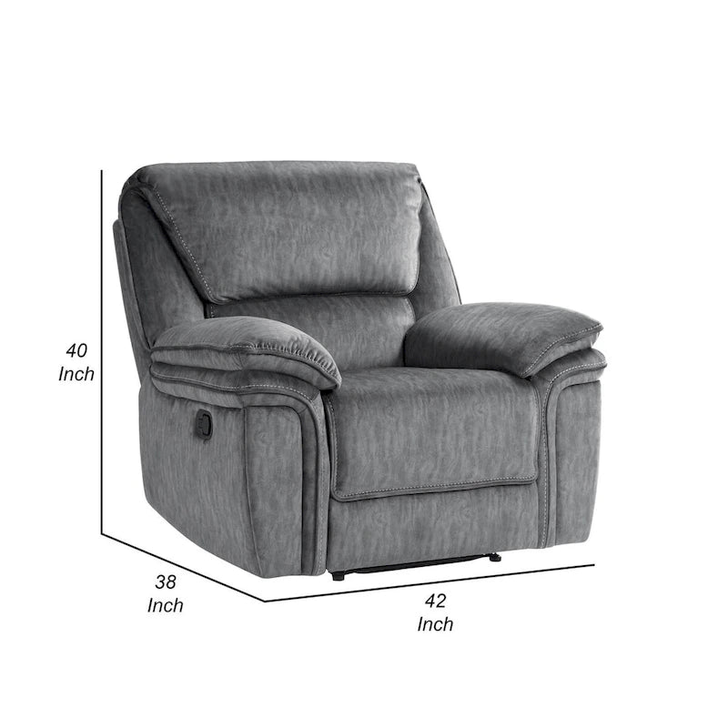 38" Manual Recliner Chair, Tufted Back Gray Microfiber, Solid Wood
