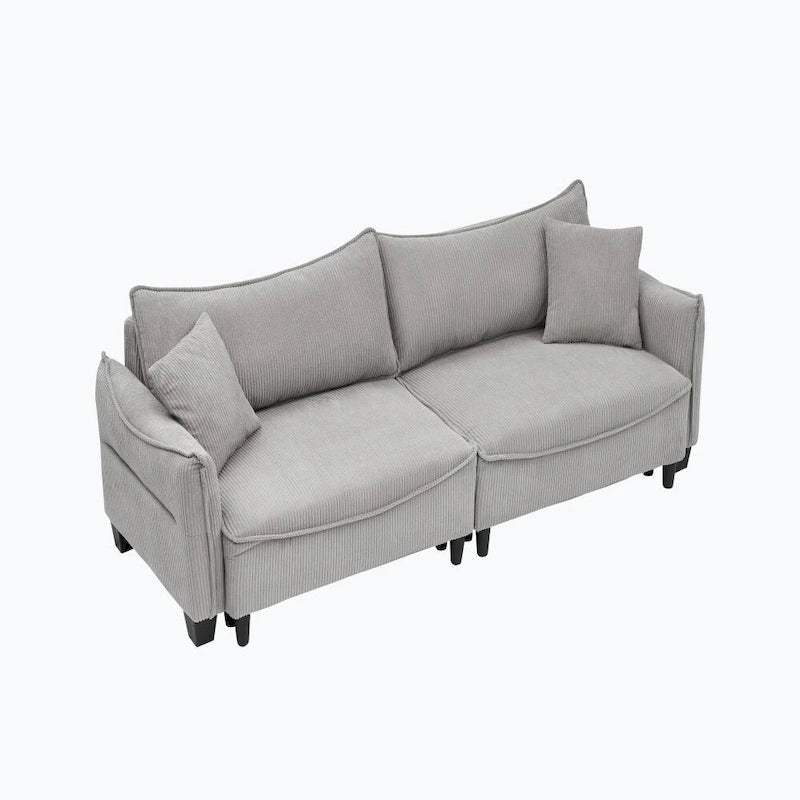 Green Corduroy Convertible Sofa Bed with Two Throw Pillows