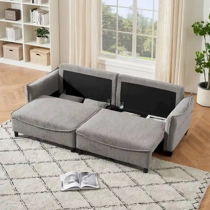 Green Corduroy Convertible Sofa Bed with Two Throw Pillows