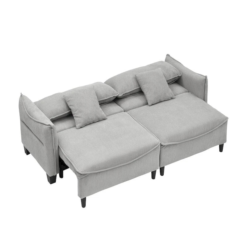 Green Corduroy Convertible Sofa Bed with Two Throw Pillows