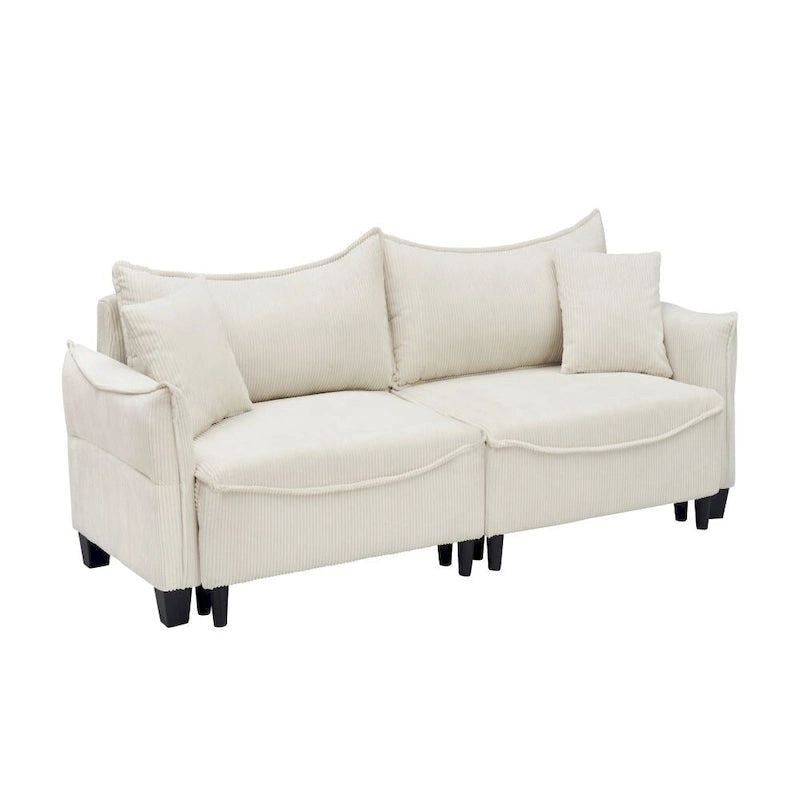 Green Corduroy Convertible Sofa Bed with Two Throw Pillows