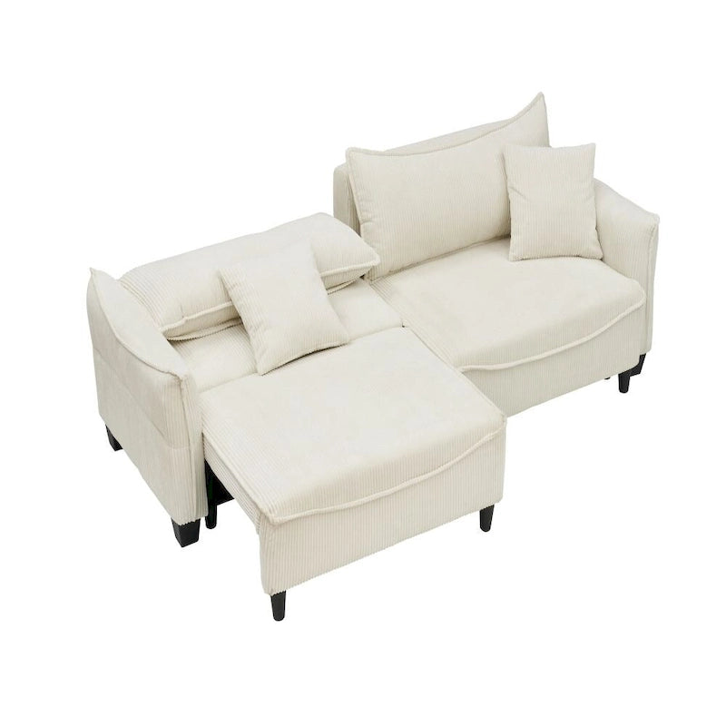 Green Corduroy Convertible Sofa Bed with Two Throw Pillows