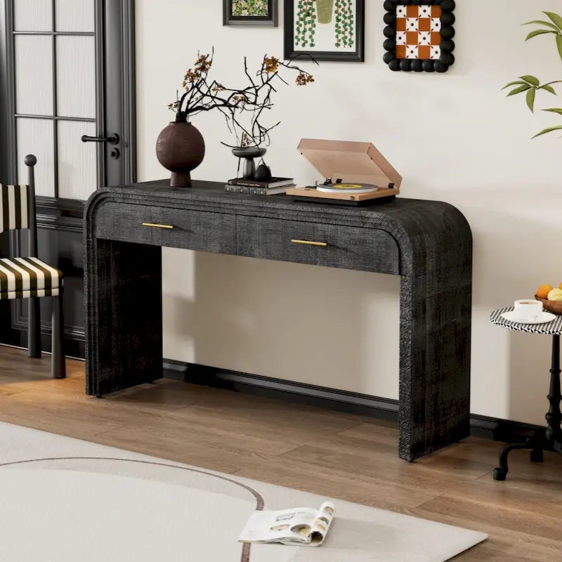 Retro Silhouette Console Table with Open Style and Two Top Drawers