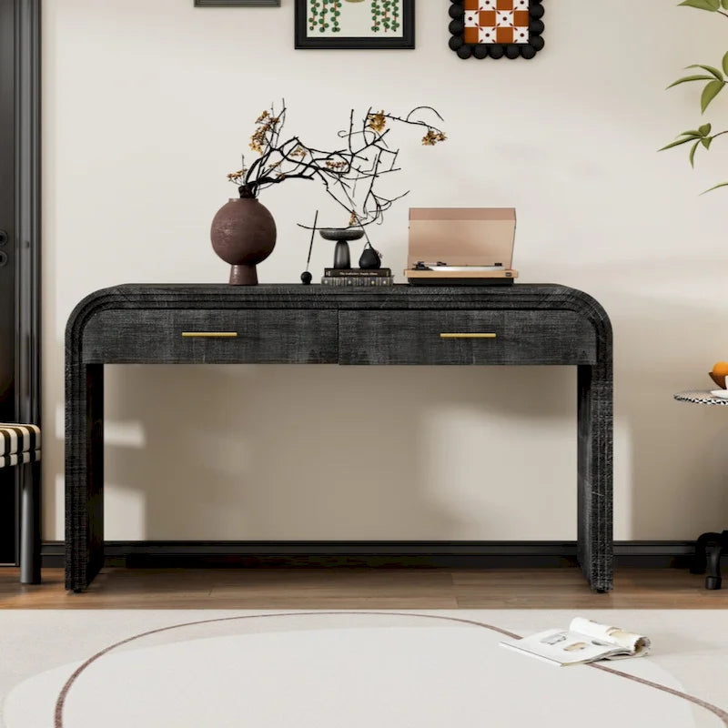 Unique Retro Silhouette Console Table with Open Style, Two Top Drawers