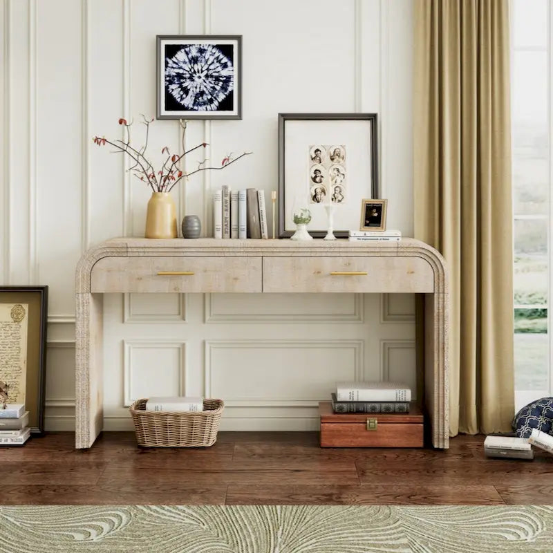 Retro Silhouette Console Table with Open Style and Two Top Drawers