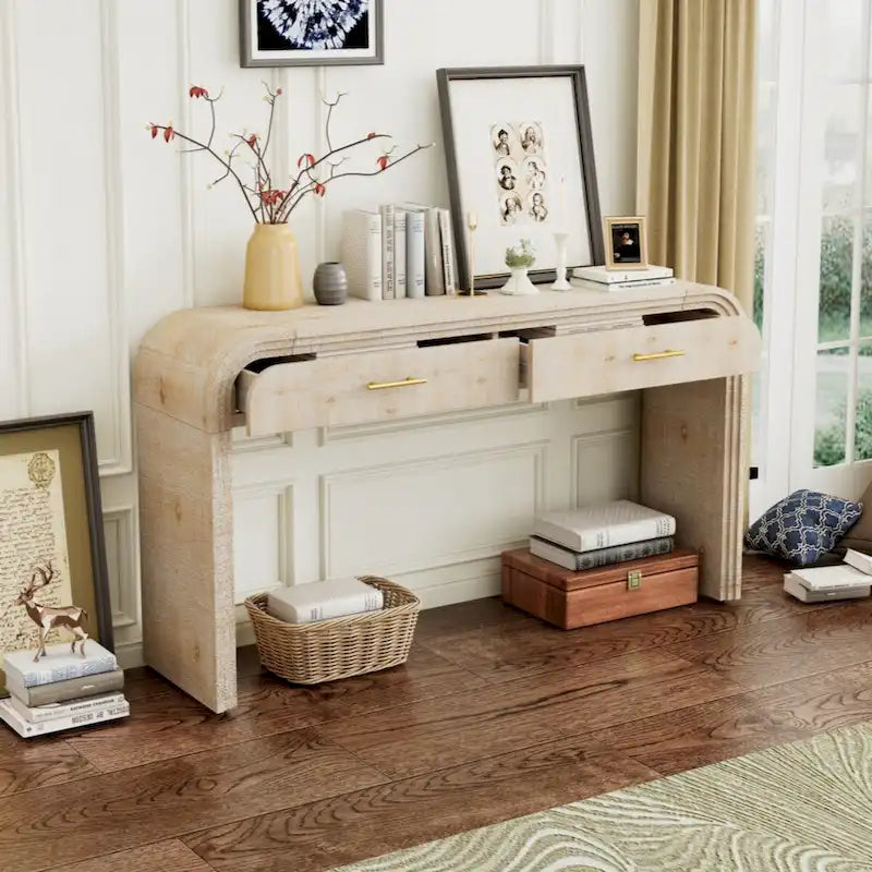 Retro Silhouette Console Table with Open Style and Two Top Drawers