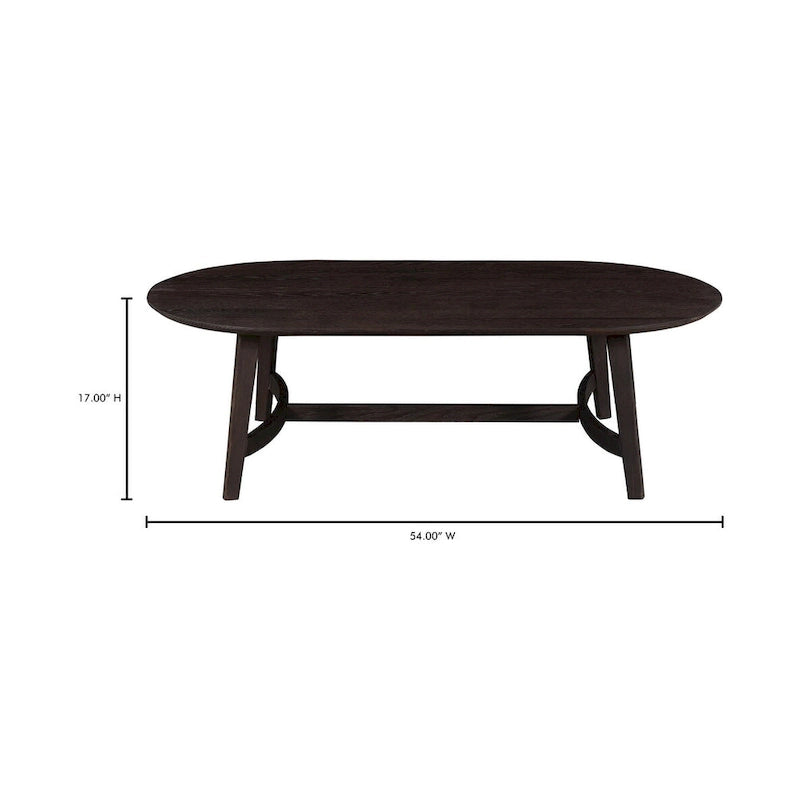 Mid-Century Modern Solid Oak Coffee Table - 54W x 17H x 28D