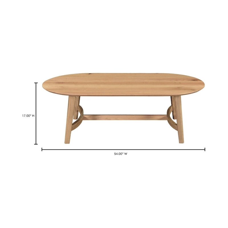 Mid-Century Modern Solid Oak Coffee Table - 54W x 17H x 28D