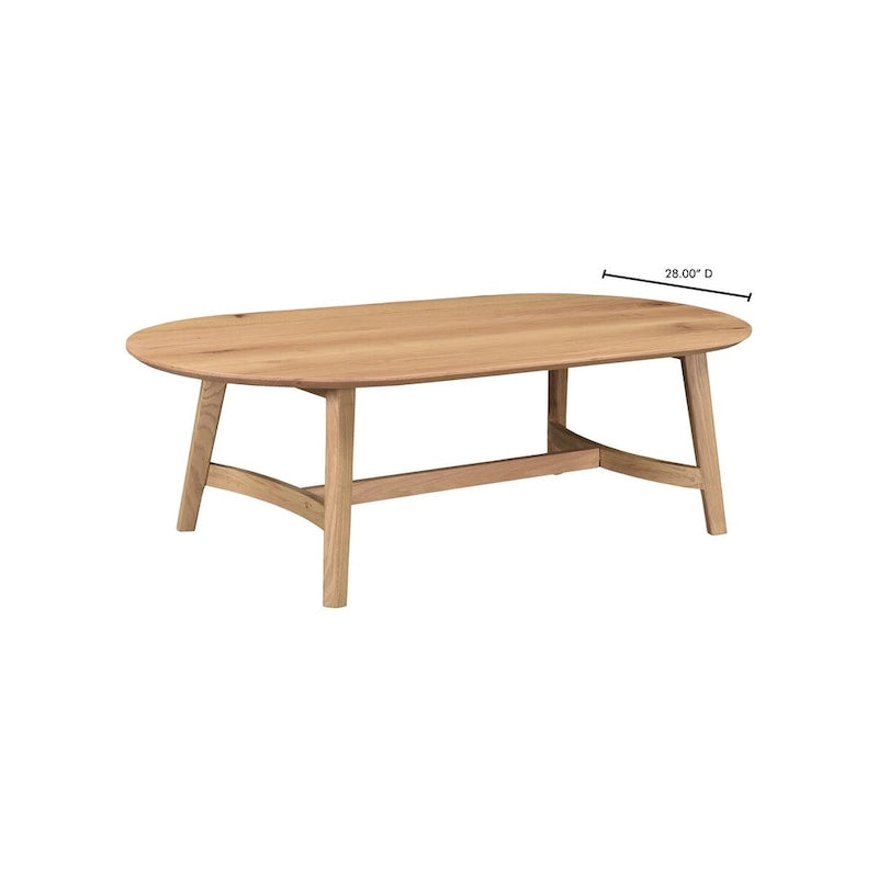 Mid-Century Modern Solid Oak Coffee Table - 54W x 17H x 28D