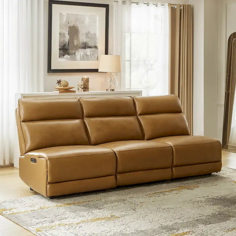 Modern Genuine Leather Power Reclining Corner Sectional with USB & Type-C Ports