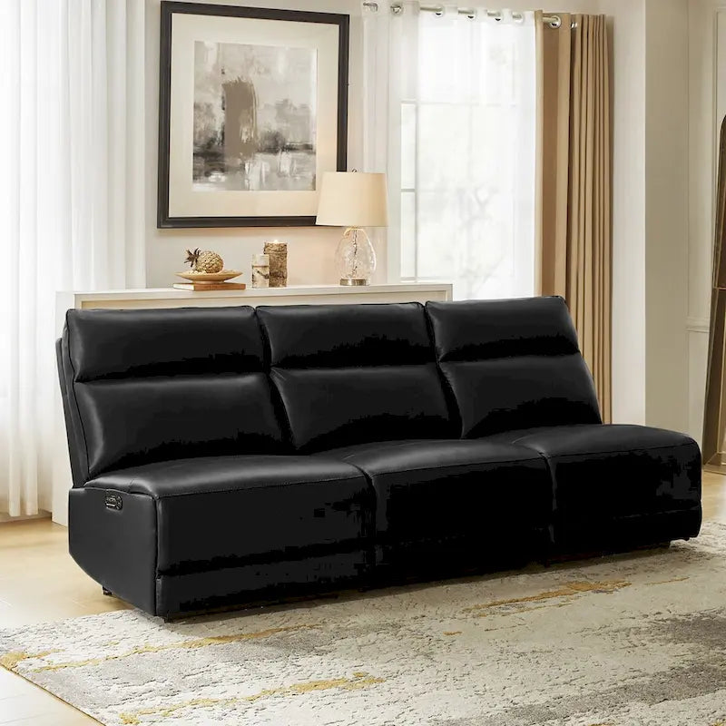 Modern Genuine Leather Power Reclining Corner Sectional with USB & Type-C Ports