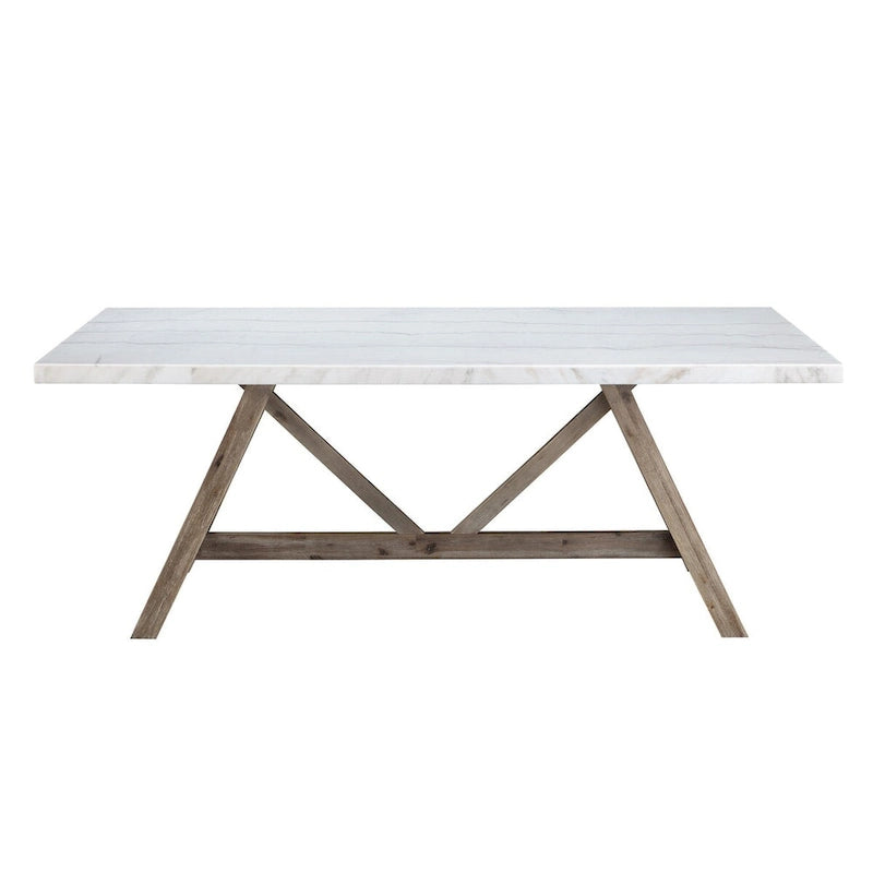 Marble Dining Table with Sand-Blasted Birch Wood Base