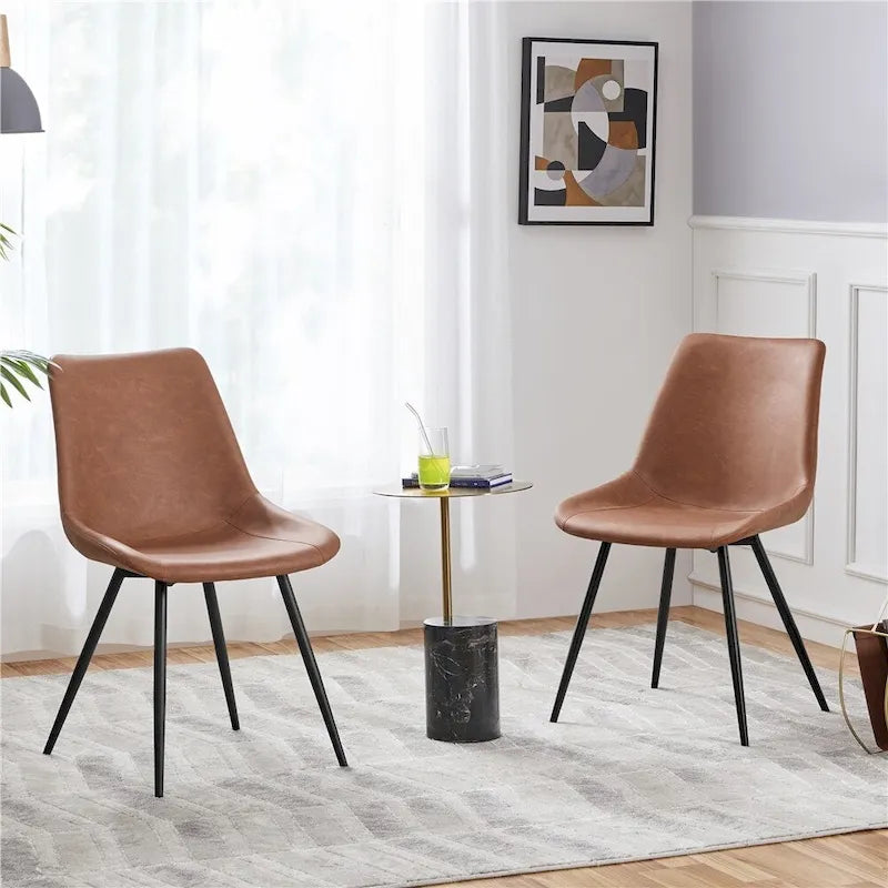 Faux Leather Dining Chairs with Metal Legs (Set of 2)