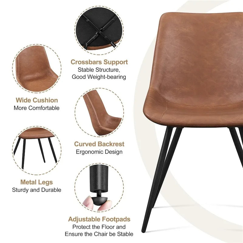 Faux Leather Dining Chairs with Metal Legs (Set of 2)