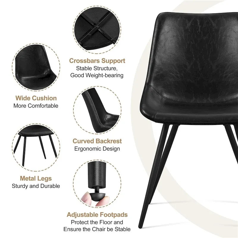 Faux Leather Dining Chairs with Metal Legs (Set of 2)