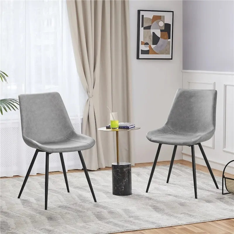 Faux Leather Dining Chairs with Metal Legs (Set of 2)