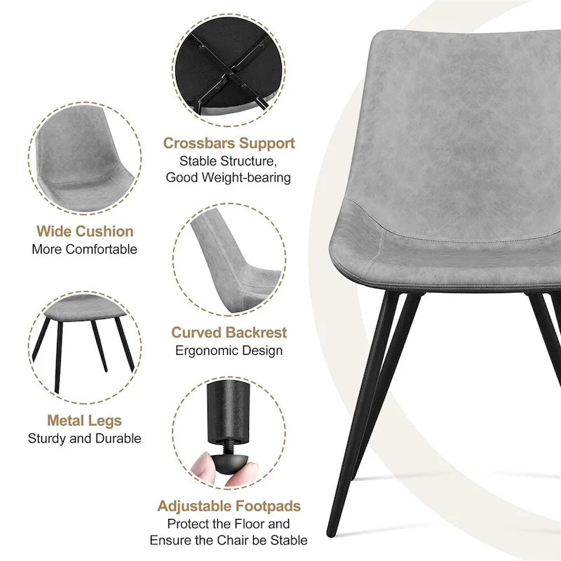 Faux Leather Dining Chairs with Metal Legs (Set of 2)