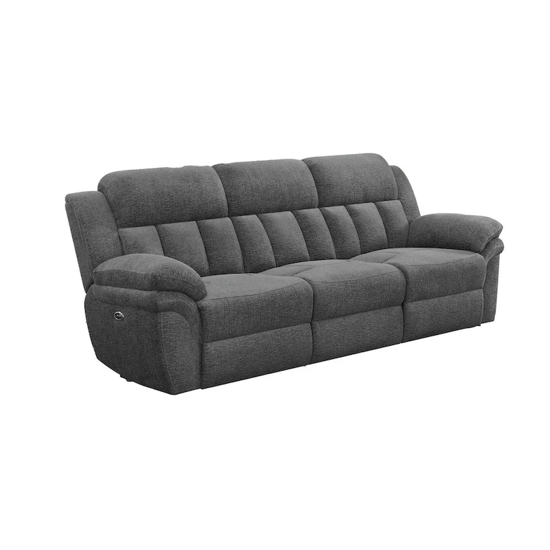 99" Dual Power Recliner Sofa, Cushioned Tufted Seats, Gray