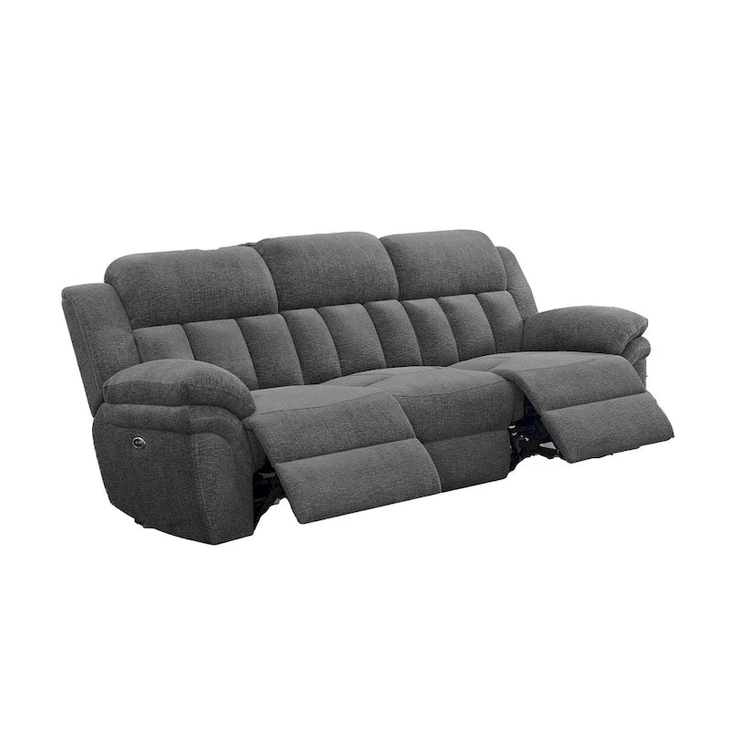99" Dual Power Recliner Sofa, Cushioned Tufted Seats, Gray