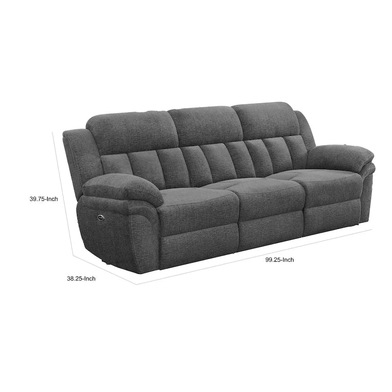 99" Dual Power Recliner Sofa, Cushioned Tufted Seats, Gray