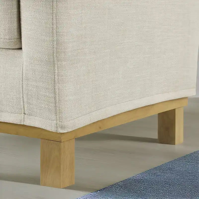 3-Seater Upholstered Sofa with Wood Base and Throw Pillows