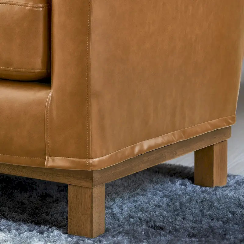 3-Seater Upholstered Sofa with Wood Base and Throw Pillows
