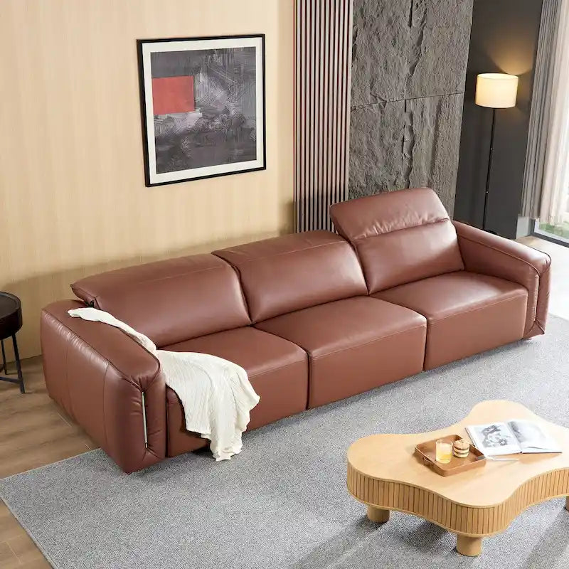 Modern 3-Seater Leather Sofa for Living Room, Comfy Sofa Couch with Extra Deep Seats, Adjustable Headrests