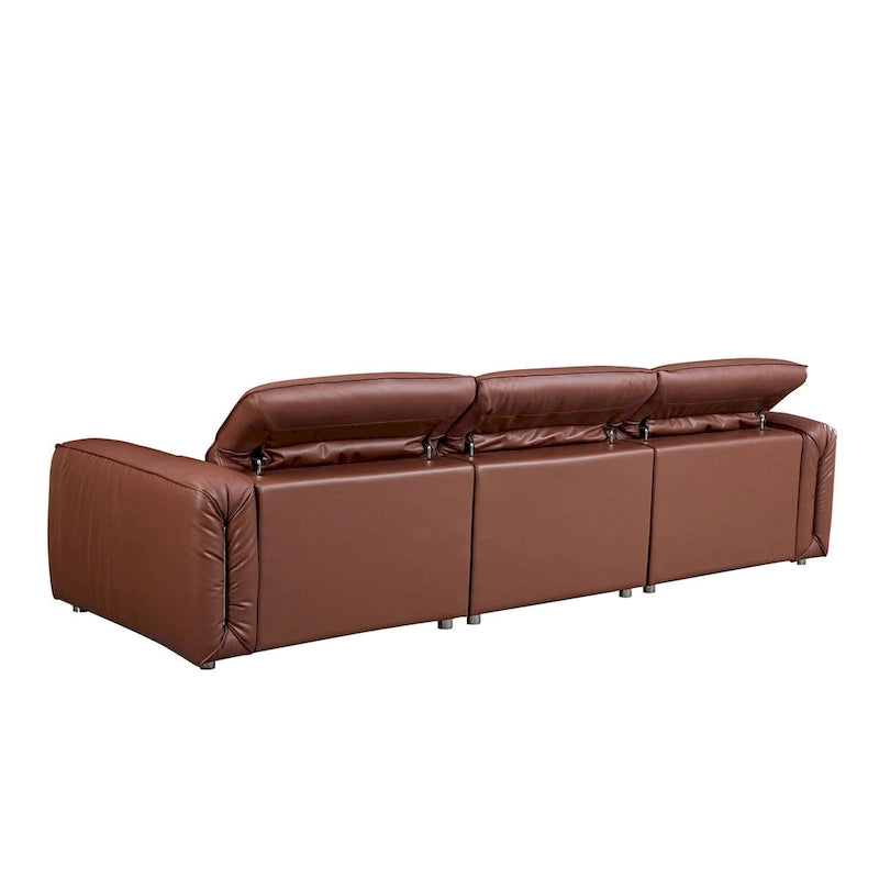 Modern 3-Seater Leather Sofa for Living Room, Comfy Sofa Couch with Extra Deep Seats, Adjustable Headrests