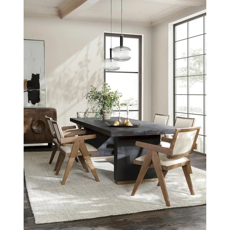 94" Reclaimed Pine Wood Dining Table with Brass Accents