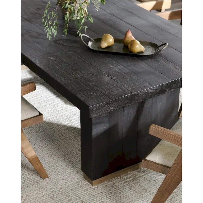 94" Reclaimed Pine Wood Dining Table with Brass Accents