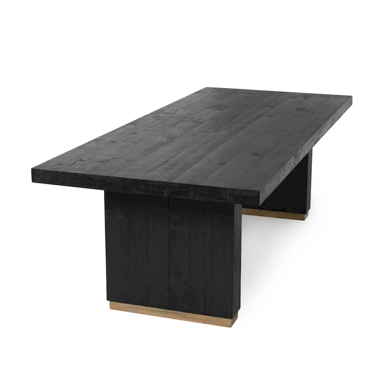 94" Reclaimed Pine Wood Dining Table with Brass Accents