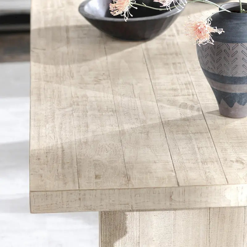 94" Reclaimed Pine Wood Dining Table with Brass Accents