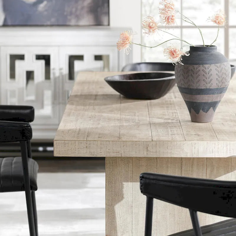 94" Reclaimed Pine Wood Dining Table with Brass Accents