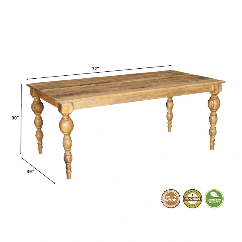 72" Carved Solid Wood Dining Table