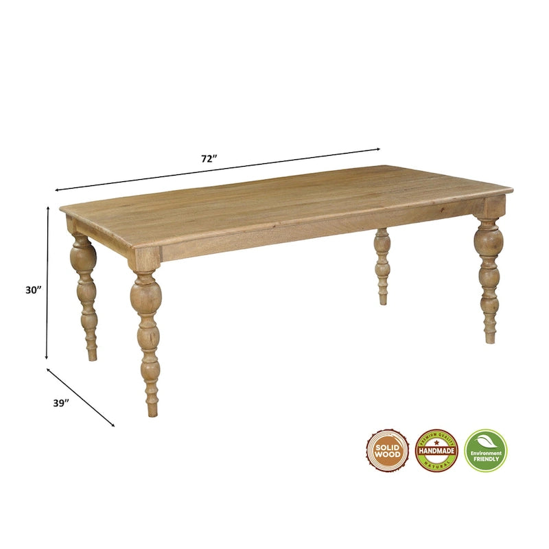 72" Carved Solid Wood Dining Table