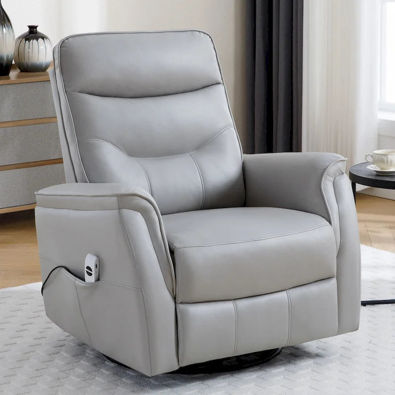 Swivel Power Recliner Faux Leather Glider with USB Port