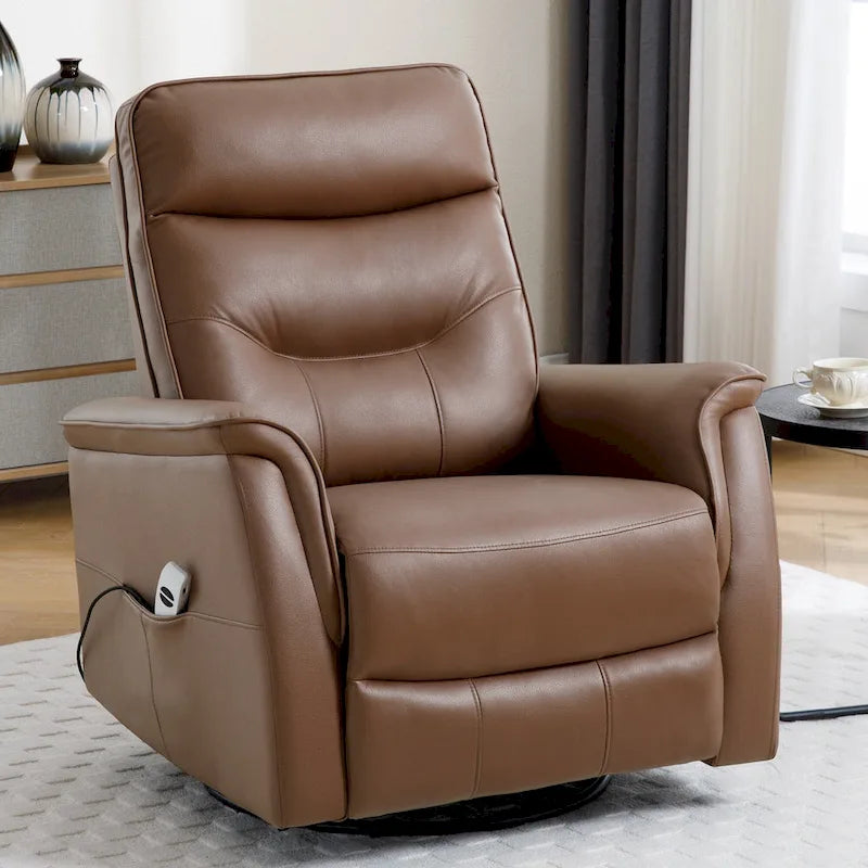 Swivel Power Recliner Faux Leather Glider with USB Port