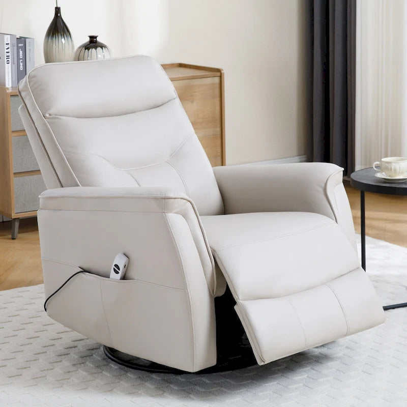 Swivel Power Recliner Faux Leather Glider with USB Port