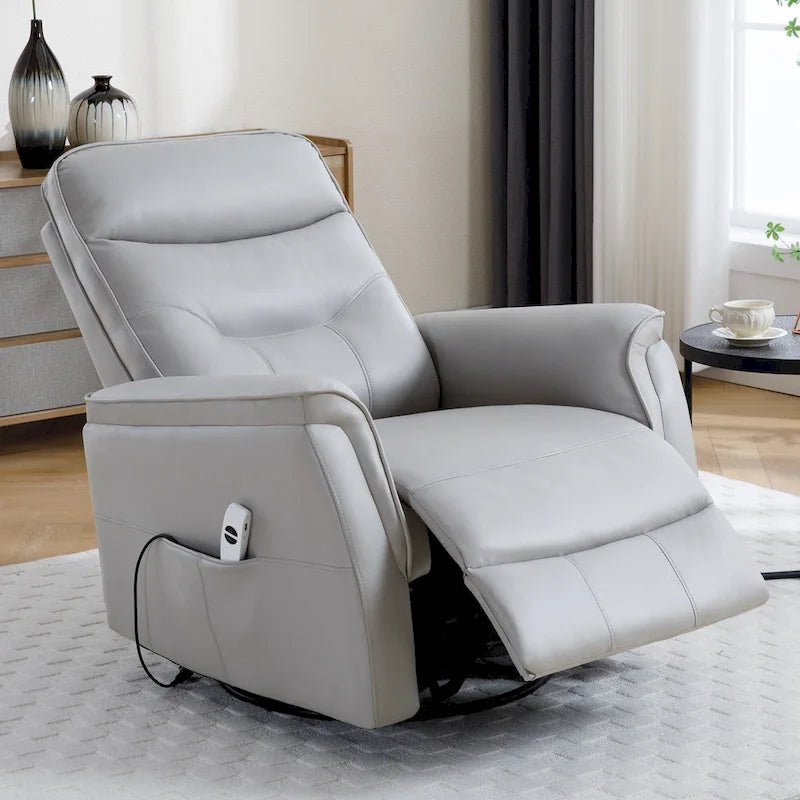 Swivel Power Recliner Faux Leather Glider with USB Port