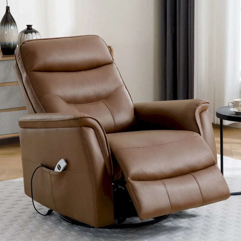 Swivel Power Recliner Faux Leather Glider with USB Port