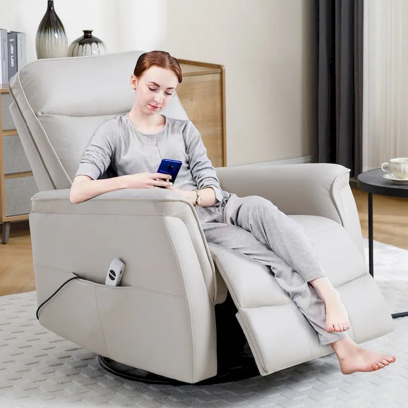 Swivel Power Recliner Faux Leather Glider with USB Port